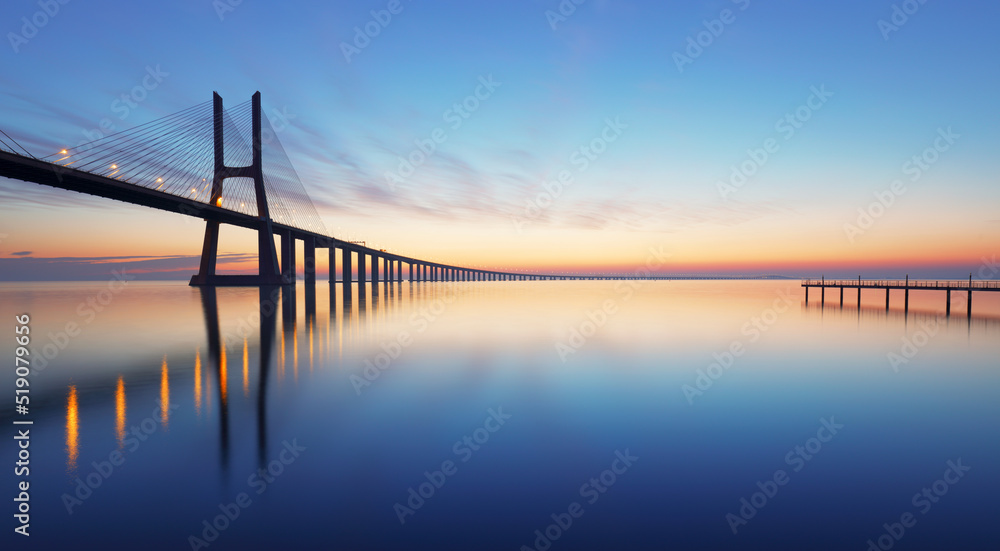 Lisbon bridge - Vasco da Gama at sunrise, Portugal