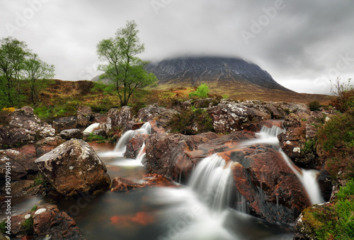 Waterfalls at Buachaille Etive Mor at Glencoe in the Scottish Highlands