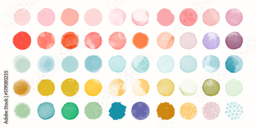 Set of colorful watercolor shapes, stains, circles, blobs isolated on white. Elements for artistic design