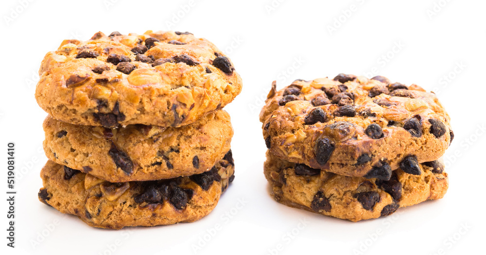 cookies with chocolate and hazelnuts on a white background cookies with chocolate and hazelnuts on a white background