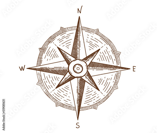 Wind rose hand drawn, vector.