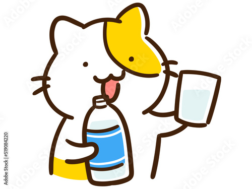 ペットボトル飲料で水分補給するかわいいねこのデフォルメイラスト