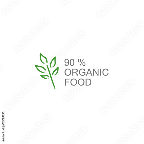 90 % Organic Food Natural Design Label isolated On White