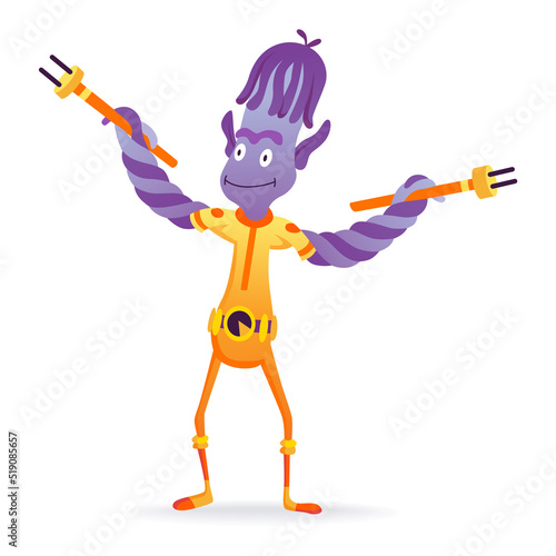 Cartoon alien. Robot toys character. Android isolated on white background. Funny monster for kids monstrosity in space suit