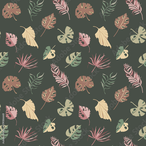 Vector palm leaves background. Seamless tropical pattern. Exotic design.