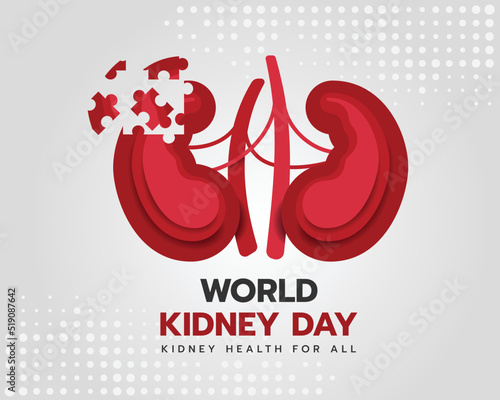 world kidney day The red kidney is a puzzle piece sign on dots texture background vector design