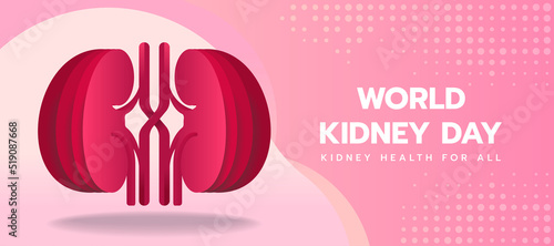 world kidney day banner with pink papers layer kidney sign on soft pink texture background vector design