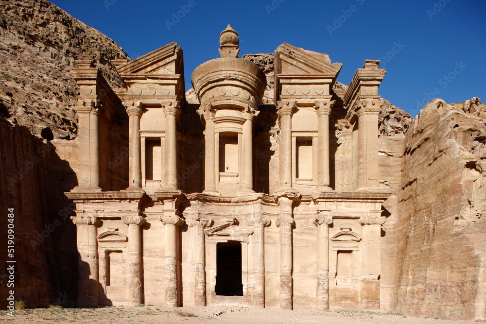 Petra archaeological site: Al-Dier, or the Monastery (named for a former use of the tomb), the largest tomb in Petra.