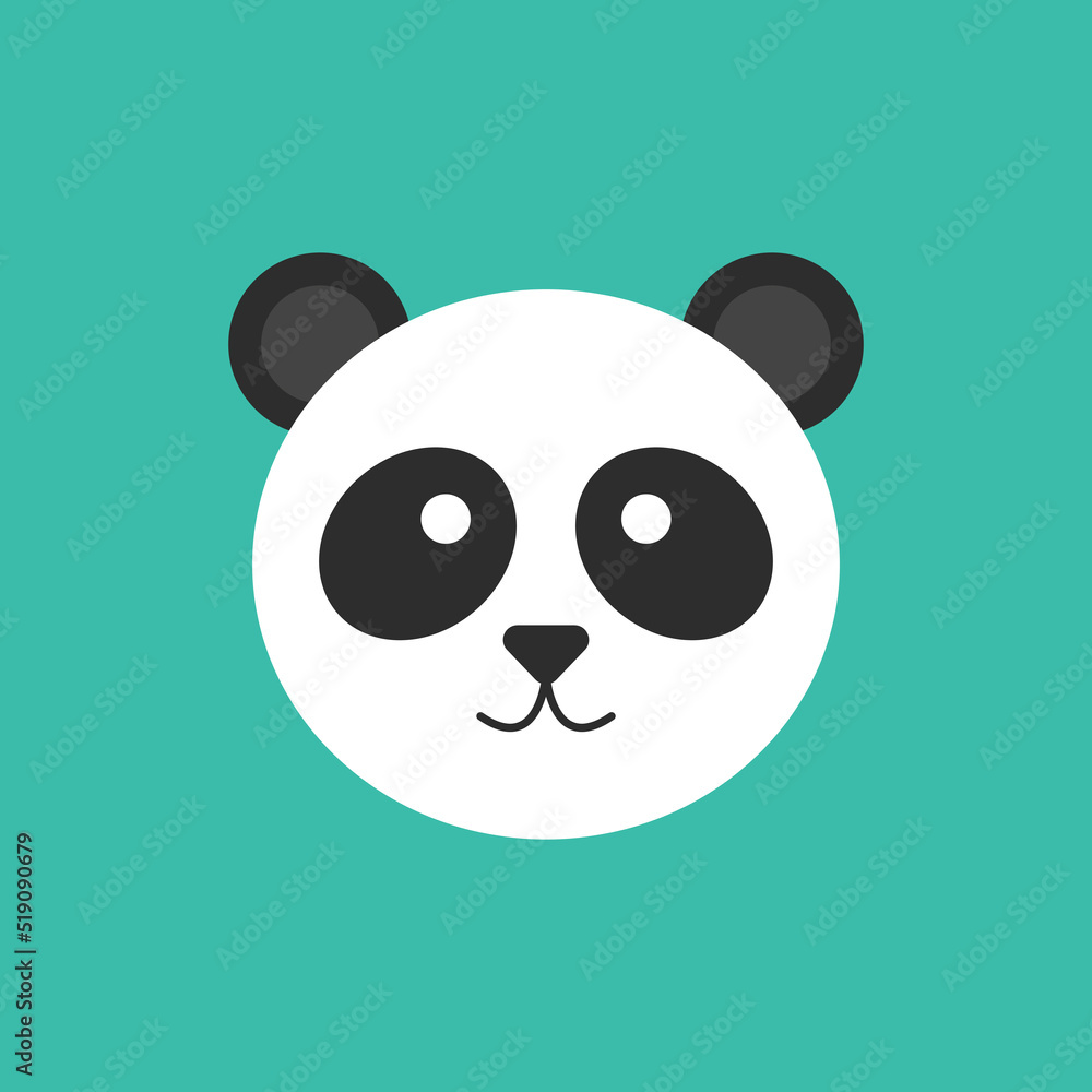Fototapeta premium Flat icon panda isolated on green background. Panda face. Animal icon. Vector illustration.