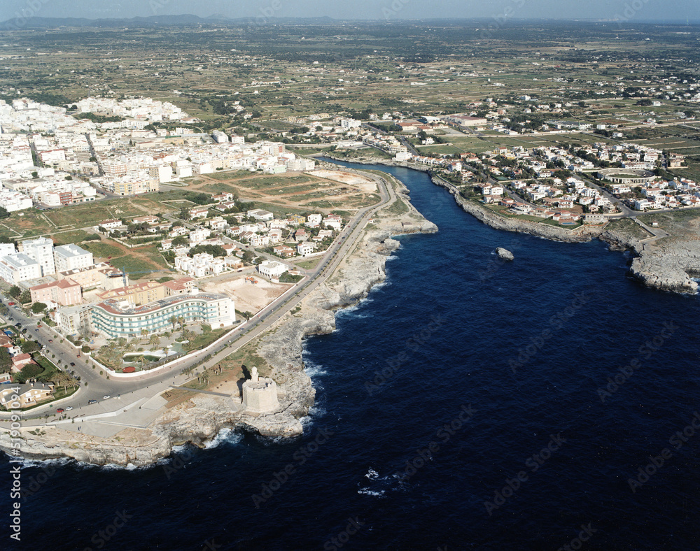 Menorca Island aerial view of the coastline