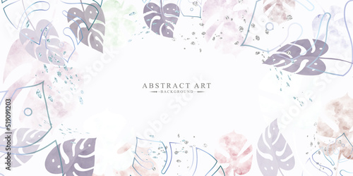 Abstract watercolor art background vector. Gingko and botanical line art wallpaper. Luxury cover design with text, golden texture and brush style. floral art for wall decoration and prints.