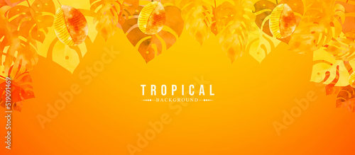 Bright tropical background with jungle plants. Exotic pattern with tropical leaves. abstract orange background with leaves