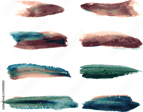 Abstract watercolor stains, ink, brushstroke. colorful watercolor brush stroke collection. Collection of red, orange, yellow, pink, purple, blue, green, brown watercolor brushstrokes isolated on whit 