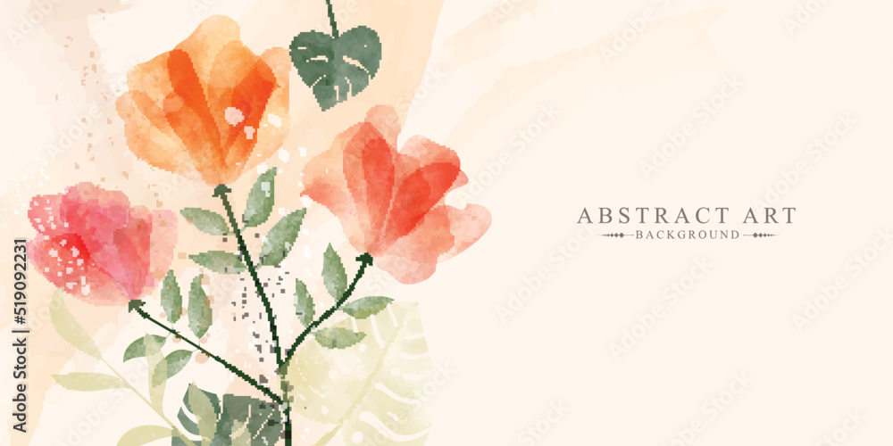Luxurious beige trendy vector design watercolor banner frame. Elegant gold blossom flowers illustration suitable for fabric, prints, cover.