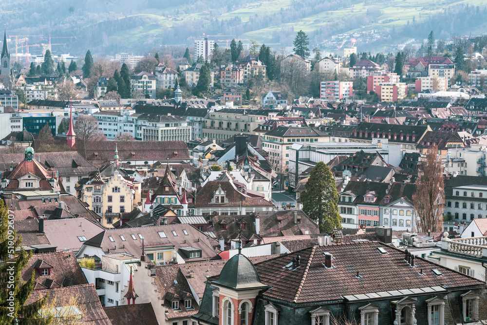 Aerial view of the Old Town of Lucerne, Canton of Lucerne, Switzerland