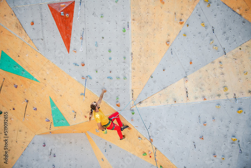 Outdoor climbing sport activity concept : Man climber on wall