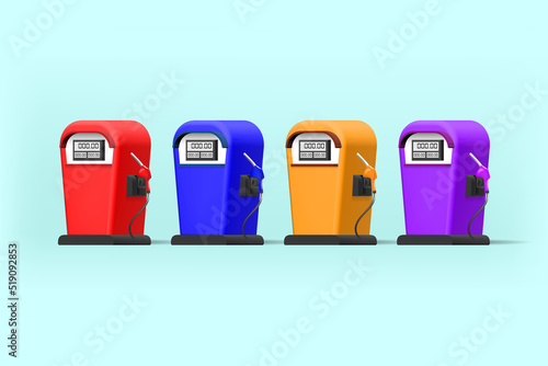cute gas station 3d vector illustration on light cyan color