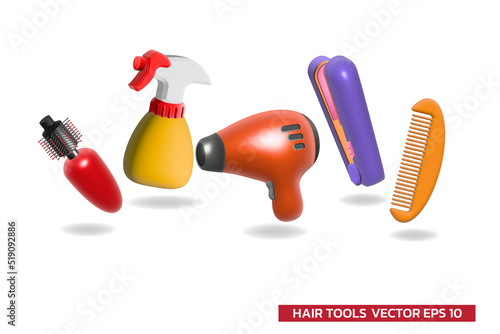Hair stylish equipment 3d cute object vector illustration on white