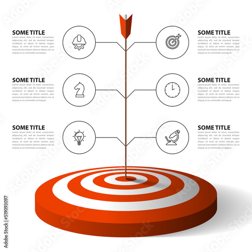 Infographic template. Dartboard with 6 icons and text