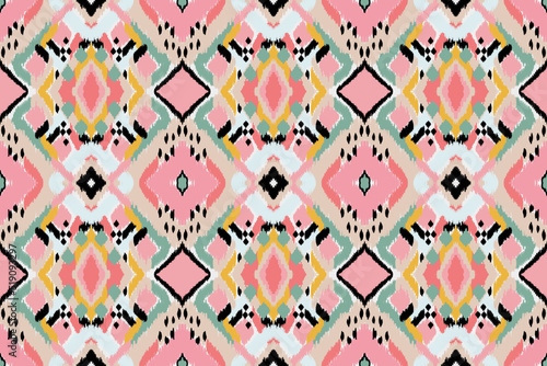 Ikat geometric folklore ornament with tribal ethnic seamless striped pattern Aztec style. oriental pattern traditional Design for background, clothing, wrapping, Batik, fabric, vector, illustration.