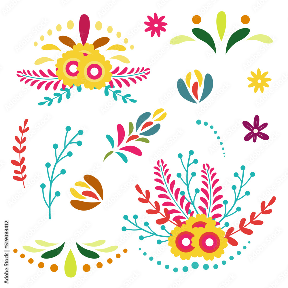 Set of floral ornaments . Flower pattern vector illustration
