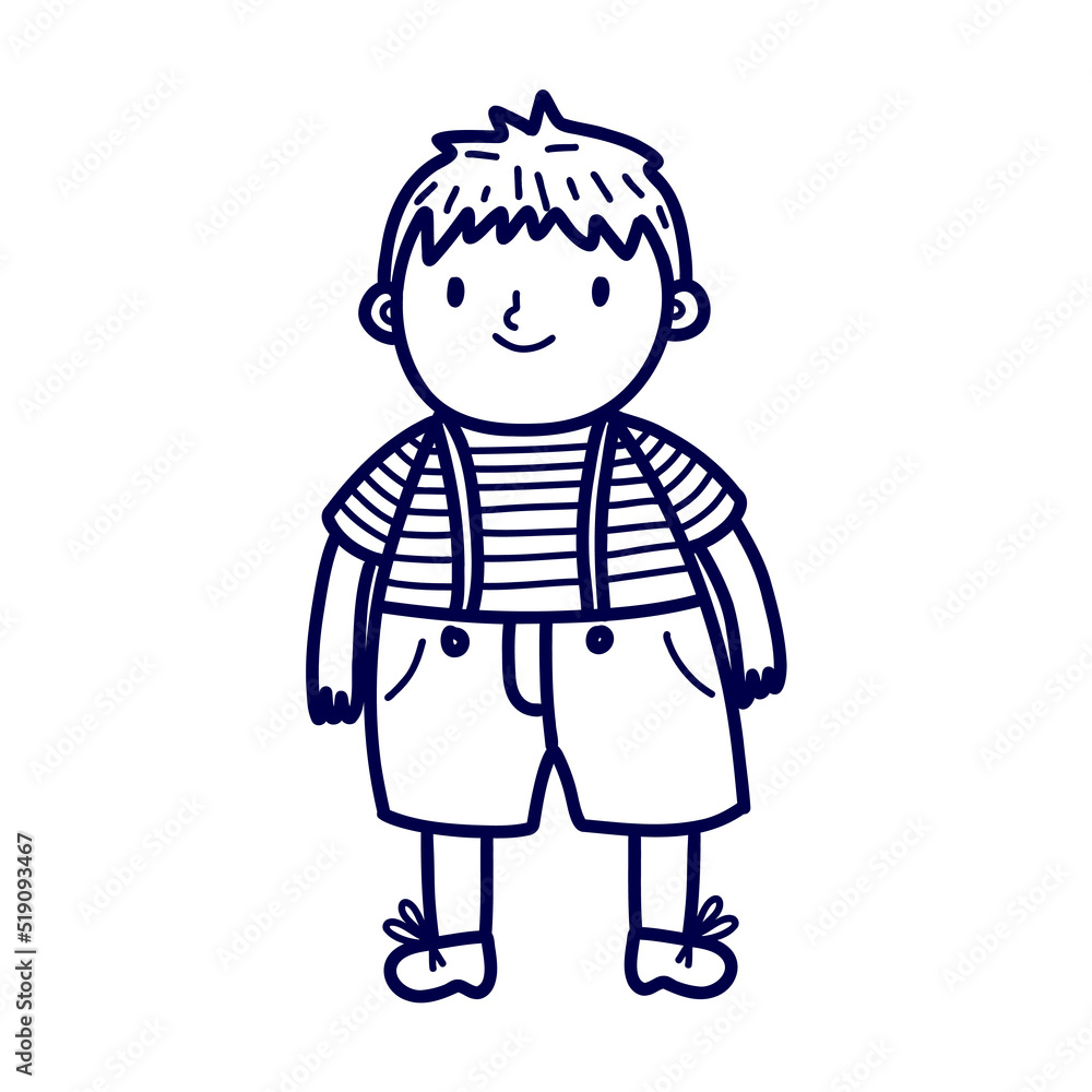 Doodle boy. Children, boy. Kid doodle sketch coloring book. Vector illustration doodle template.