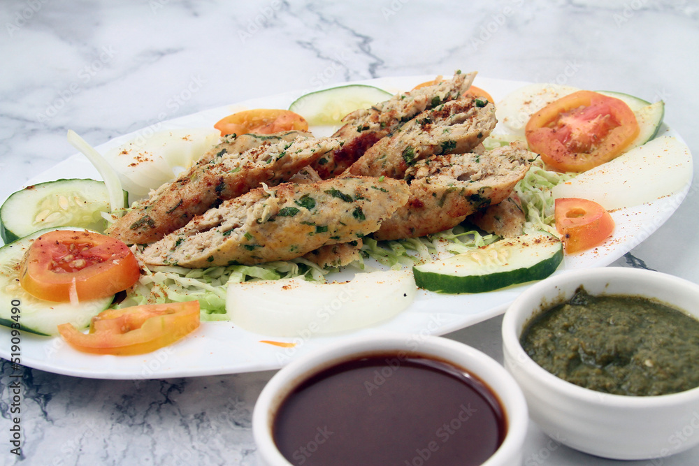 Freshly cooked Chicken Seekh Kebab Freshly cooked Chicken Seekh Kebab