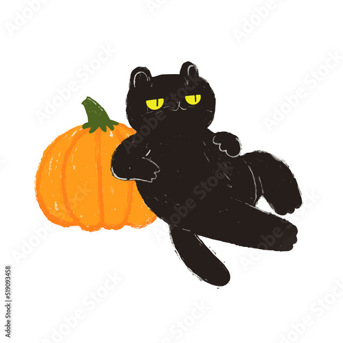 Black cat. Halloween cat character. Cartoon trendy kitten. Stock vector illustration isolated on white background.
