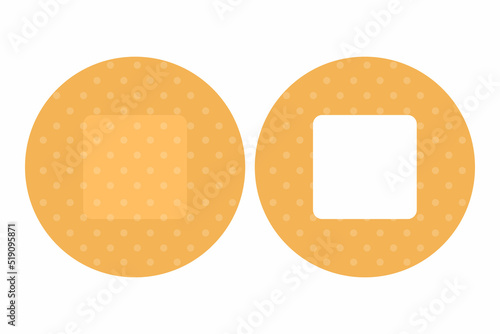 Medical plaster strips vector isolated. Two adhesive bandages from different sides, round shapes. Medical tool, first aid for physical injury.