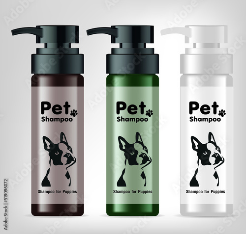 Cosmetic for pets. Shampoo and spray for dog and puppy.illustration vector