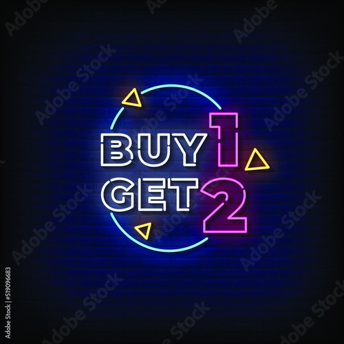 Neon Sign buy 1 get 2 with Brick Wall Background Vector