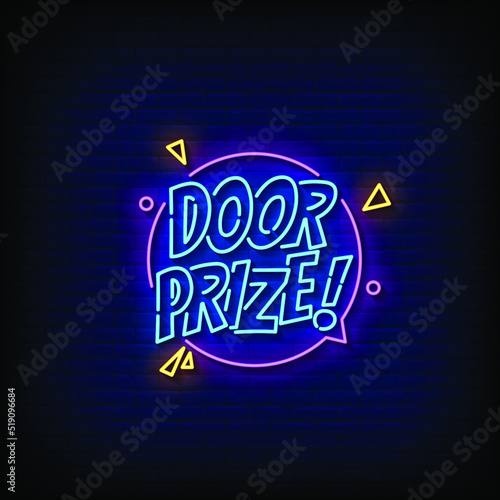 Neon Sign door prize with Brick Wall Background Vector photo