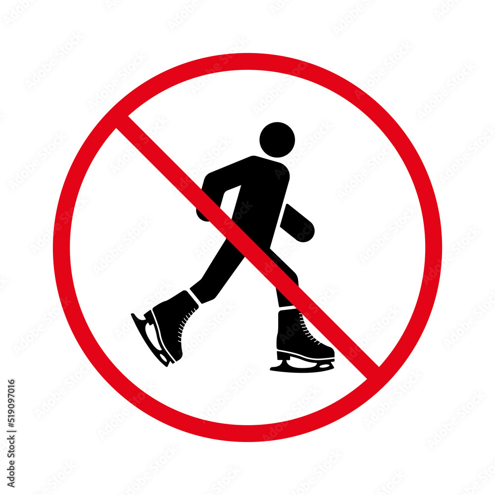 Ban Figure Skating Black Silhouette Icon. Man Skater Forbidden Pictogram. Person in Ice Skate