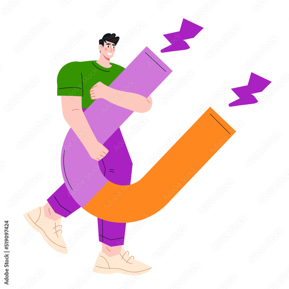 Business man with magnet for inbound and outbound marketing strategy concept, flat vector illustration isolated on white background. traffic and customers attraction. Business man with magnet for inbound and outbound marketing strategy concept, flat vector illustration isolated on white background. traffic and customers attraction.