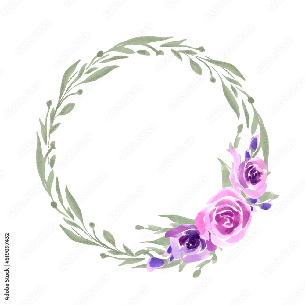Rustic wedding wreath. Eucalyptus brances, Watercolor style. Isolated on white background