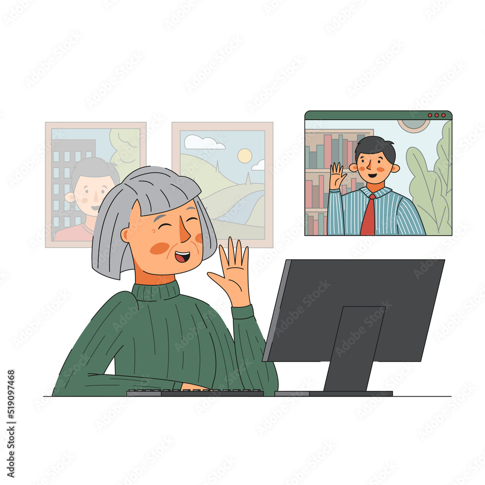 senior women talking online to son on computer senior women talking online to son on computer