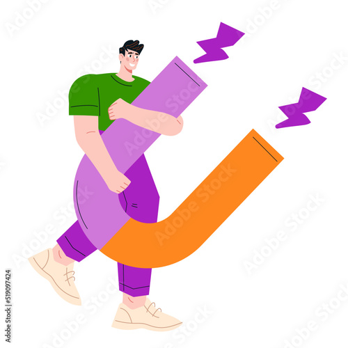 Business man with magnet for inbound and outbound marketing strategy concept, flat vector illustration isolated on white background. traffic and customers attraction.