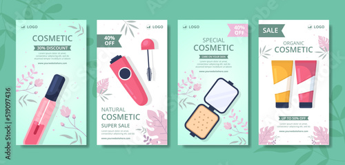 Makeup Cosmetics Collection Social Media Stories Template Cartoon Background Illustration