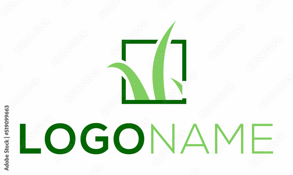 Green Color Square Grass Leaf Nature Eco Logo Design Green Color Square Grass Leaf Nature Eco Logo Design
