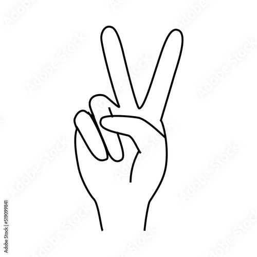 Peace with Human Hand Showing V Sign as Symbol of Friendship and Harmony Outline Vector Illustration