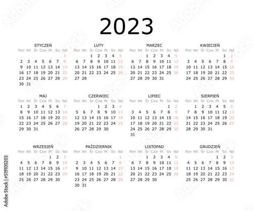 Obraz na płótnie Calendar for 2023 year, simple black w salonie