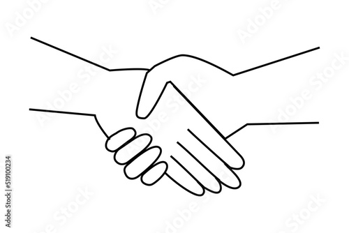Peace with Shaking Human Hand as Symbol of Friendship and Harmony Outline Vector Illustration