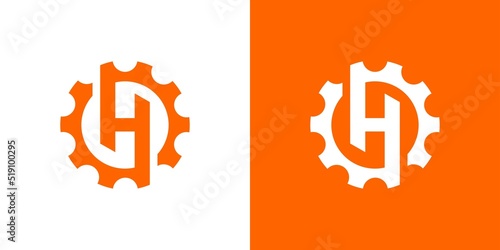 Strong and modern initial letter H gear mechanical logo design