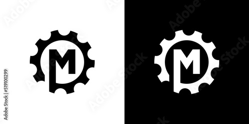 Strong and modern initial letter M gear mechanical logo design
