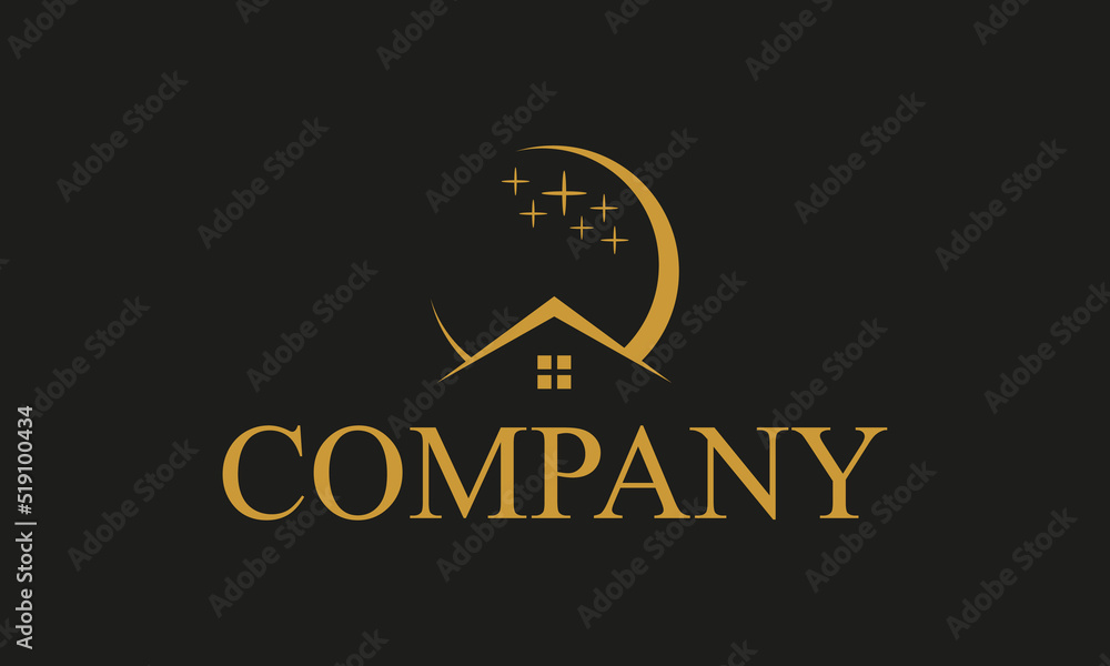 Luxury House Building Moon Circle Line Art Logo Design Concept Luxury House Building Moon Circle Line Art Logo Design Concept