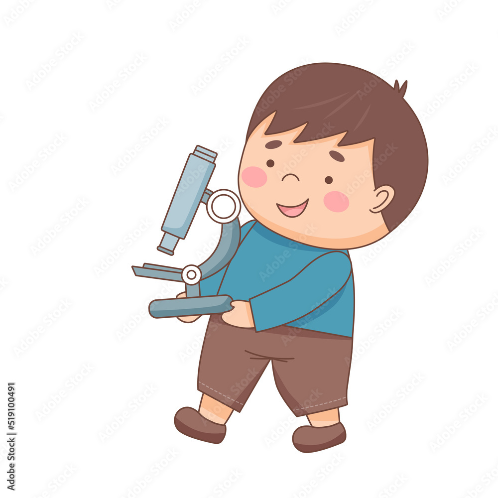 Schoolboy with microscope - back to school and education concept Schoolboy with microscope - back to school and education concept