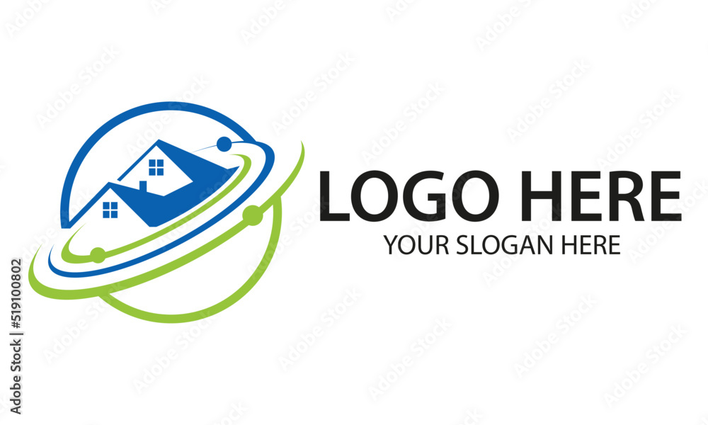 Green and Blue Circle Dot House Building Logo Design Green and Blue Circle Dot House Building Logo Design