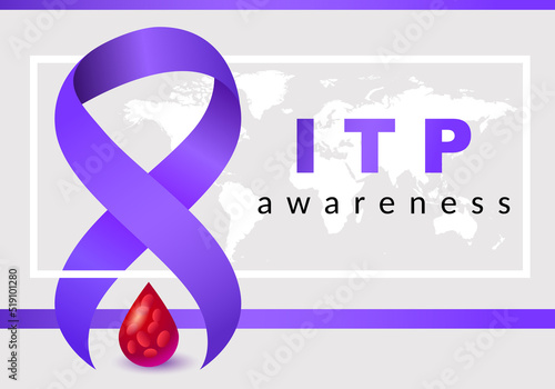 Idiopathic Thrombocytopenic Purpura (ITP). Platelets Day and purple ribbon, blood drop photo