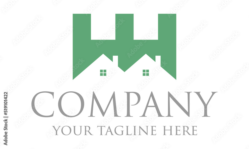 Green Color Initial Letter H Home Logo Design