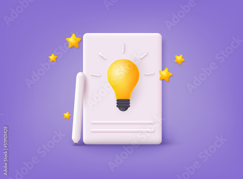 Creative writing and storytelling, education concept. Copywriting, writing icon. 3D Web Vector Illustrations.